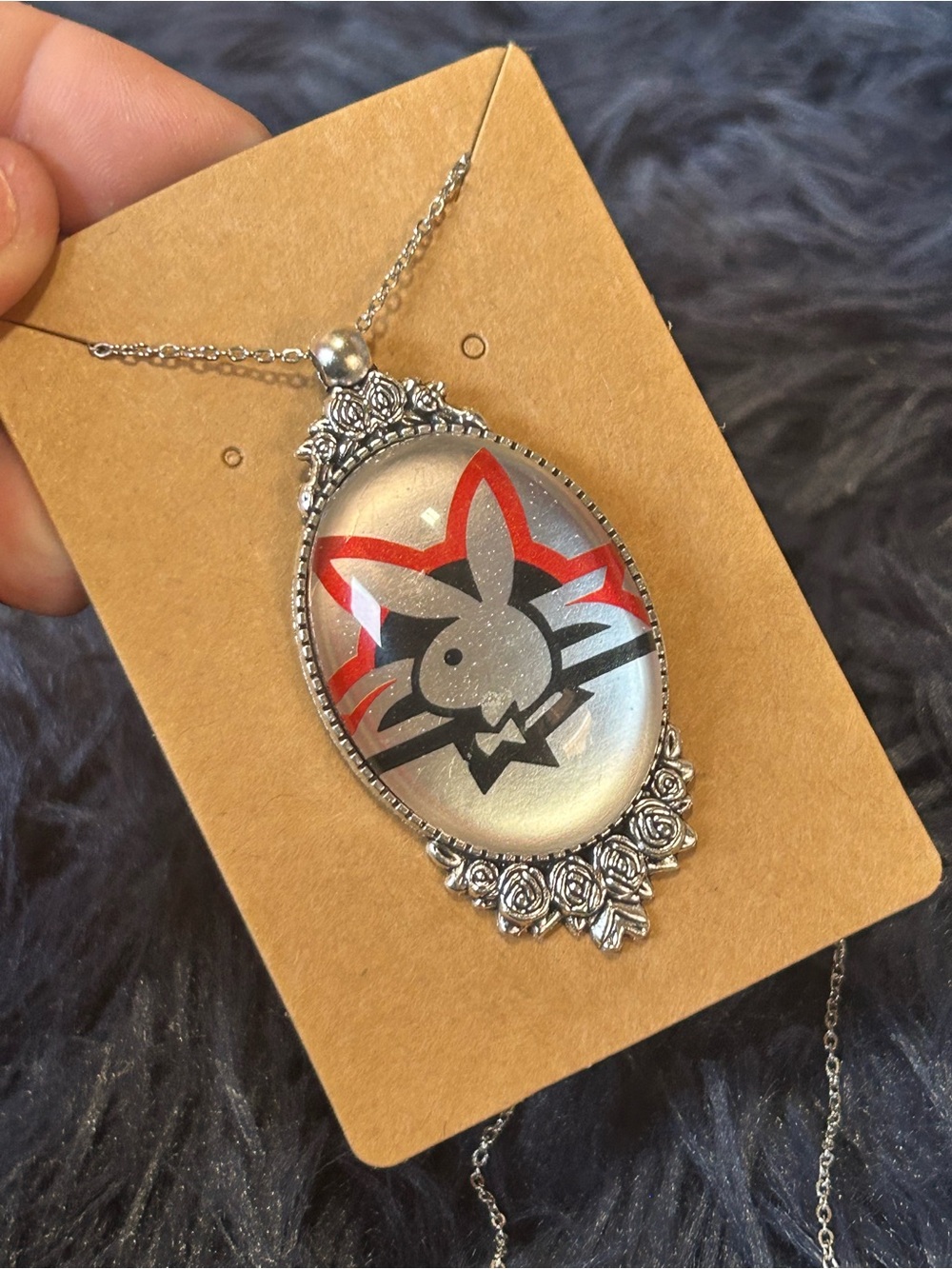 Handcrafted vintage 1978 matchbook playboy dome glass cameo pendant necklace